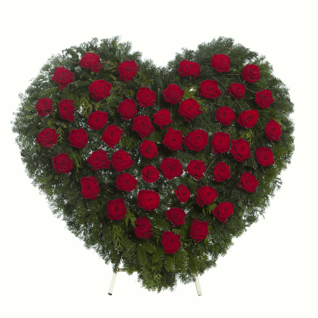 Smuteční věnec srdce rudé růže